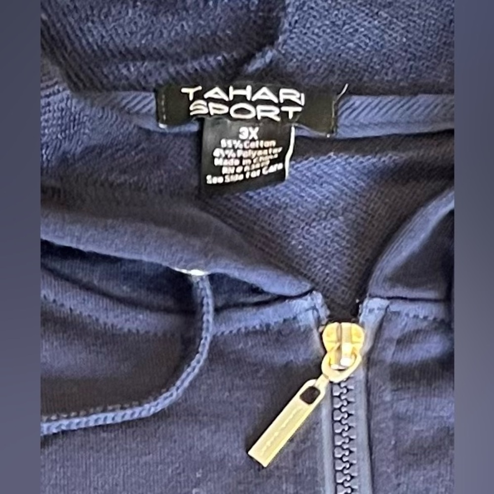 Tahari Sport Size:3X Women Zip Up  Hoodie Lightweight Navy 55% Cotton Pockets - Picture 7 of 12